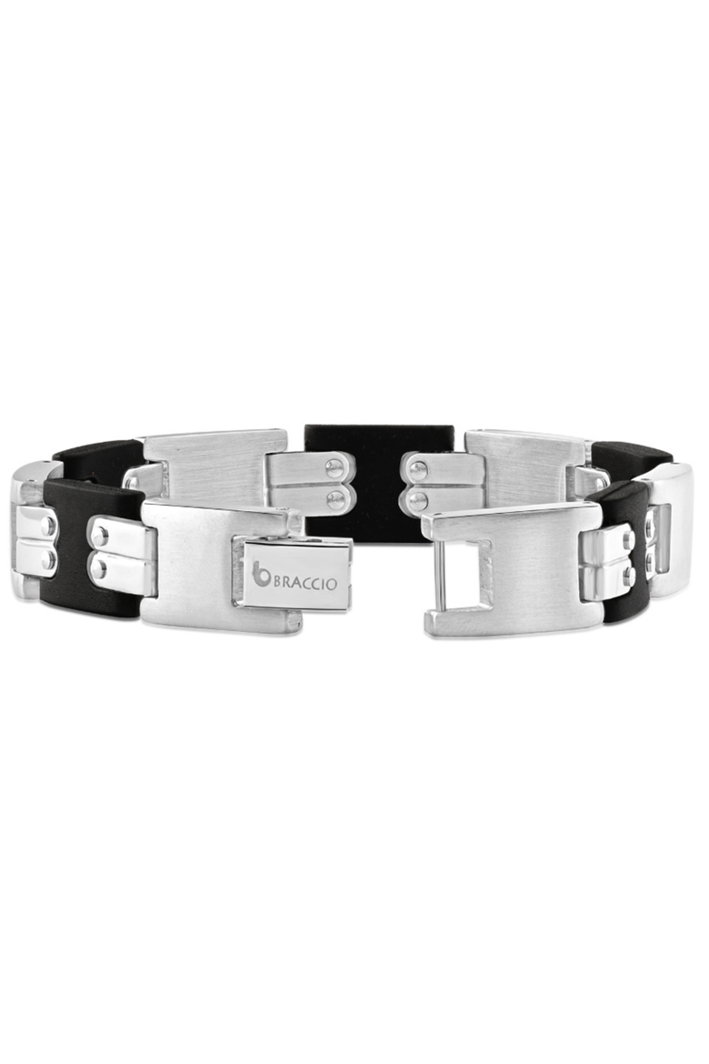 Men's Steel Brushed And Black Two Tone Flexible 12mm Link  8 " Bracelet, Alternate, color, Stainless Steel