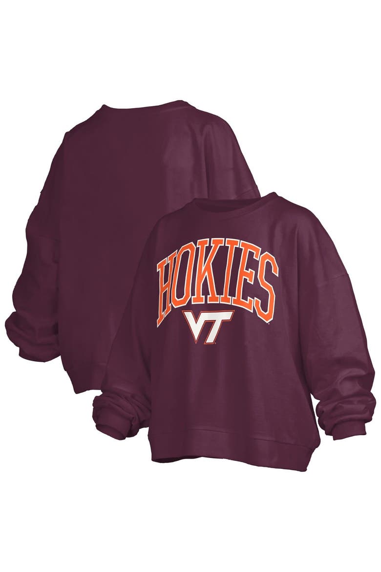 Women's Pressbox Maroon Virginia Tech Hokies Janise Arch Over Logo Waist Length Oversized Pullover Sweatshirt, Main, color, Maroon