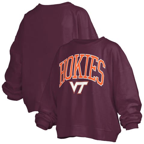 Women's Pressbox Maroon Virginia Tech Hokies Janise Arch Over Logo Waist Length Oversized Pullover Sweatshirt