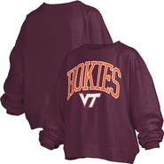 PRESSBOX Women's Pressbox Maroon Virginia Tech Hokies Janise Arch Over Logo Waist Length Oversized Pullover Sweatshirt