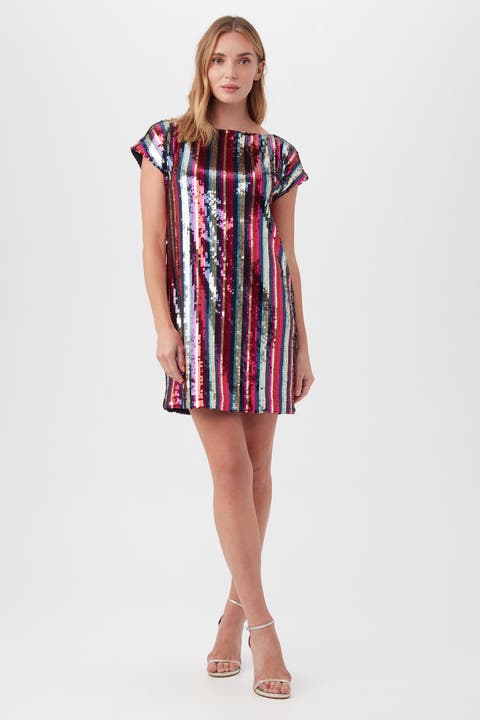Breene Embroidered Sequin Shift Dress in Multi