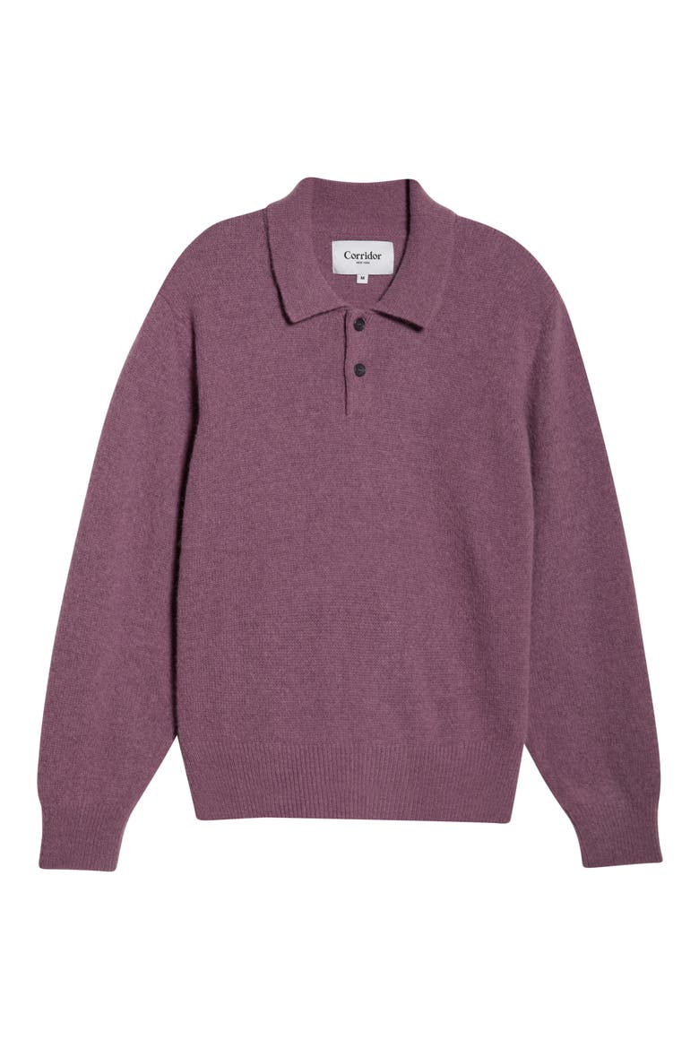 Brushed Baby Alpaca Blend Polo Sweater, Alternate, color, PLUM