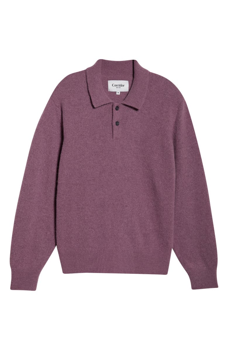 Corridor Brushed Baby Alpaca Blend Polo Sweater, Alternate, color, Plum
