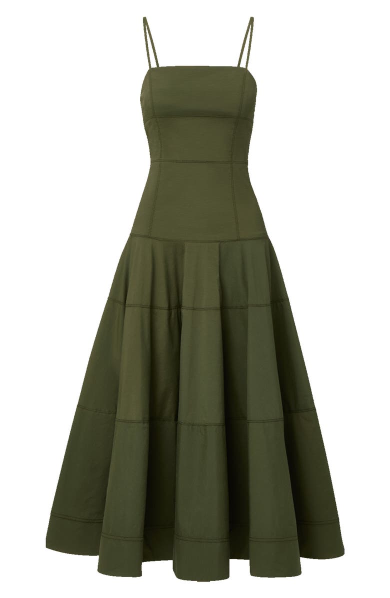Veronica Beard Ilona Topstitch Detail Cotton Blend Dress, Alternate, color, Army