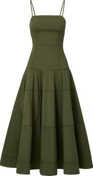 Veronica Beard Ilona Topstitch Detail Cotton Blend Dress