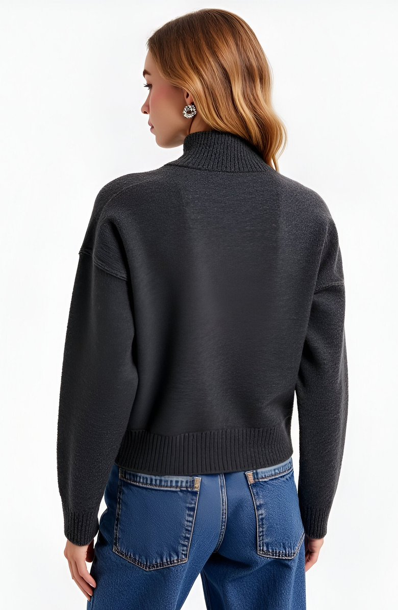 Modenaire Mock Neck Raglan Sleeve Wide Ribbed Hem Sweater, Alternate, color, Grey