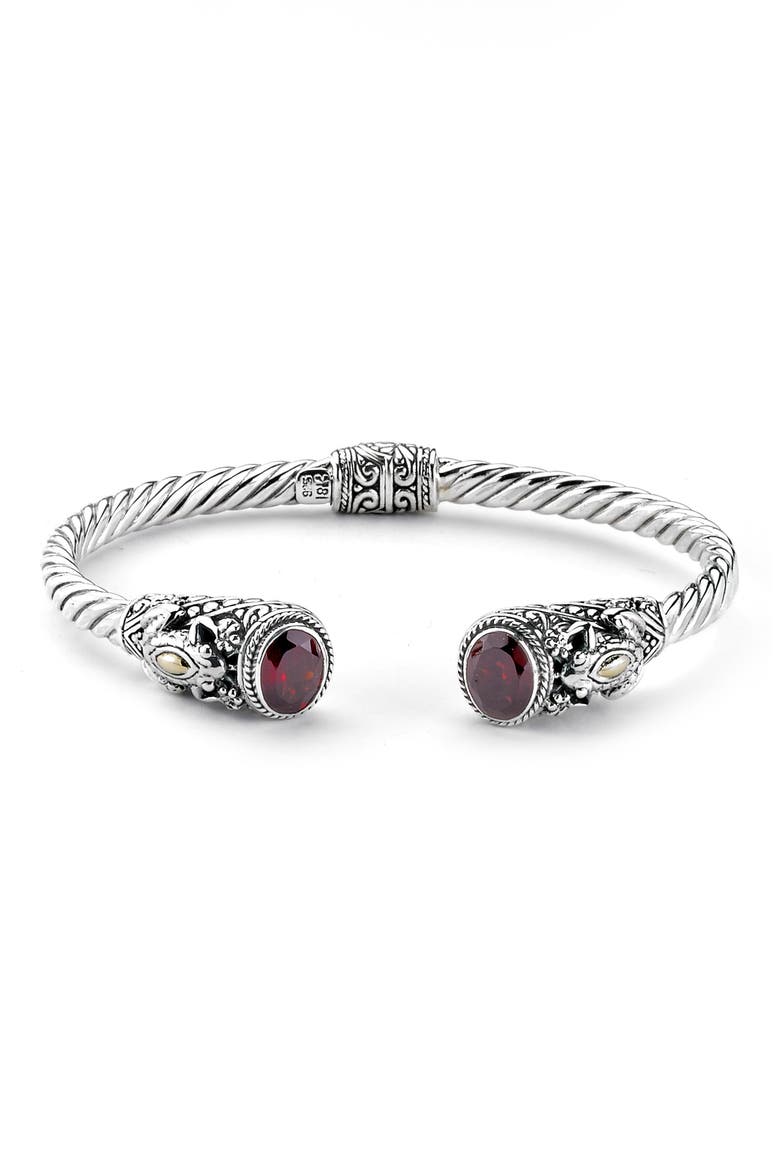 Semiprecious Stone Textured Frog Bangle Bracelet, Main, color, GARNET