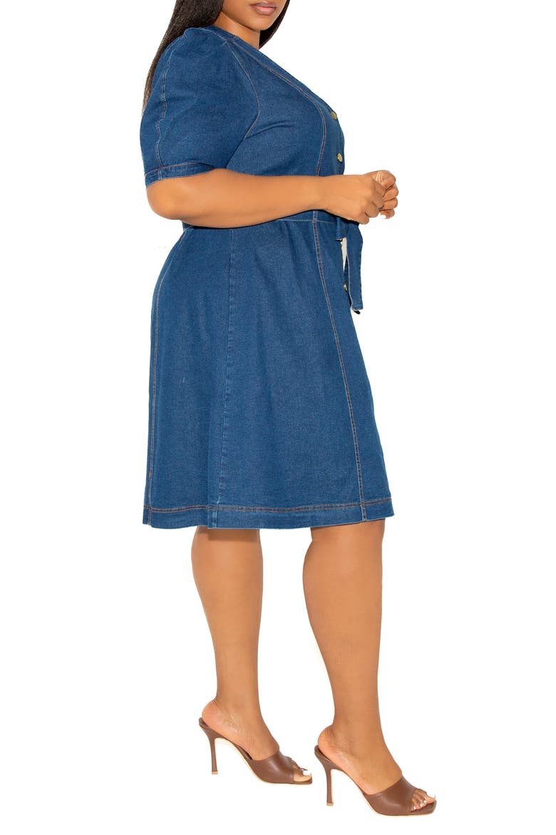 Puff Sleeve Tie Belt Denim Shirtdress, Alternate, color, DENIM BLUE