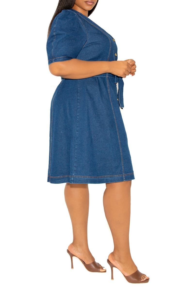 BUXOM COUTURE Puff Sleeve Tie Belt Denim Shirtdress, Alternate, color, Denim Blue