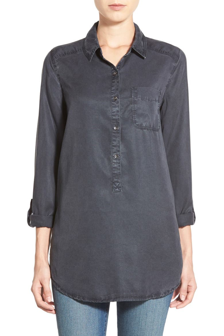 Denim Chambray Tunic Shirt, Main, color, GREY EBONY