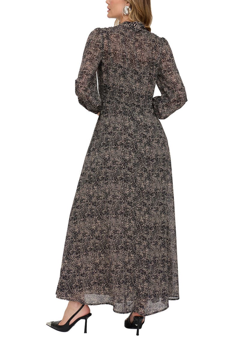 Margot Ruffle Neck Spot Print Maxi Dress, Alternate, color, Brown