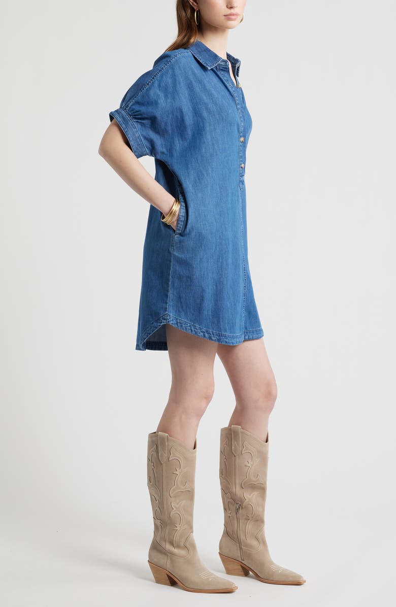 Treasure & Bond Chambray Polo High-Low Shift Dress, Alternate, color, Medium Wash