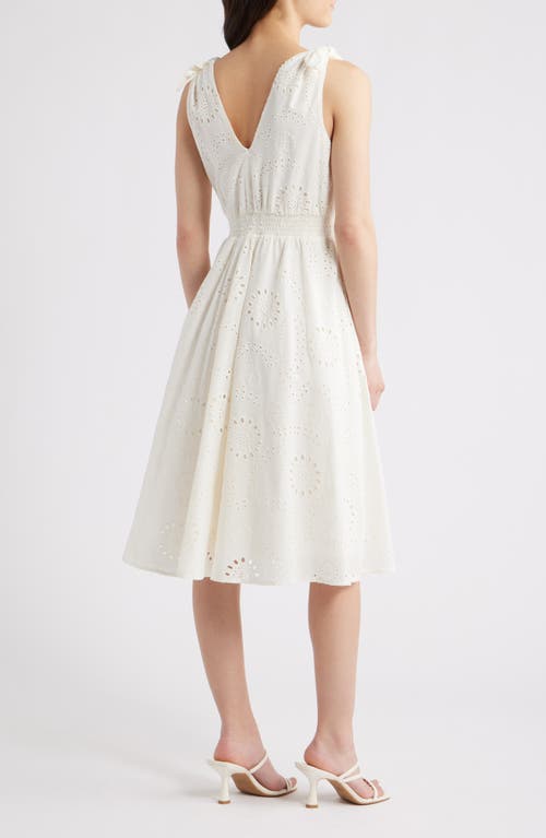 Anne Klein Bow Shoulder Cotton Eyelet Sundress In Pearl White