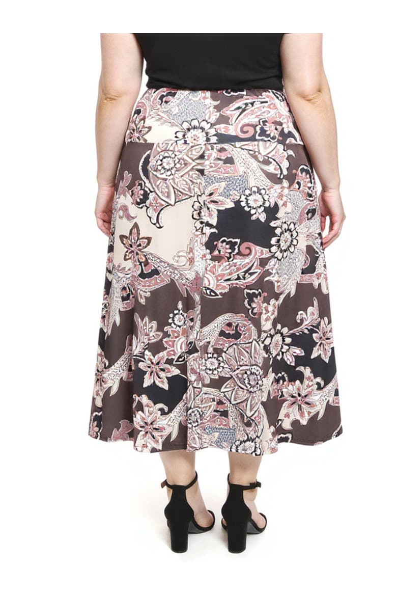 Plus Size Paisley Elastic Waist A-Line Maxi Skirt, Alternate, color, Brown Multi