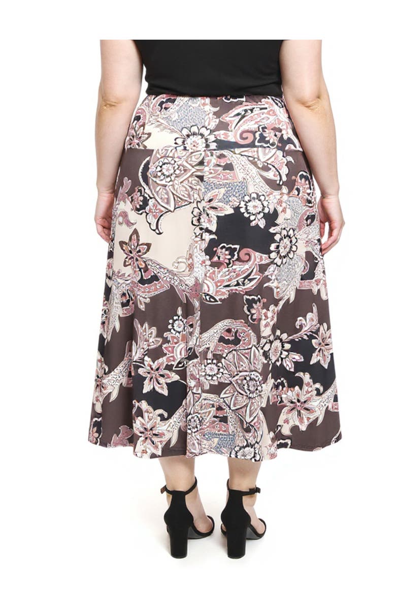 24seven Comfort Apparel Plus Size Paisley Elastic Waist A-Line Maxi Skirt, Alternate, color, Brown Multi