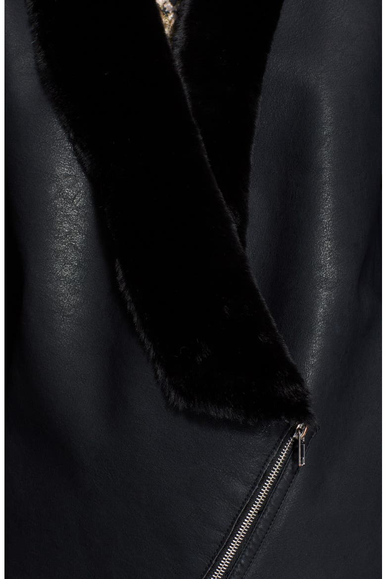 Faux Leather Jacket with Faux Fur, Alternate, color, BLACK
