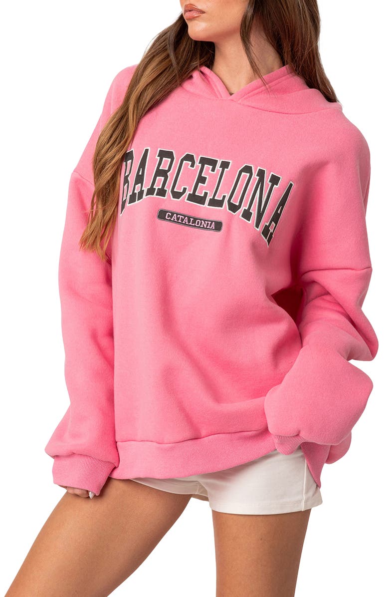 EDIKTED Barcelona Oversize Graphic Hoodie, Alternate, color, Pink