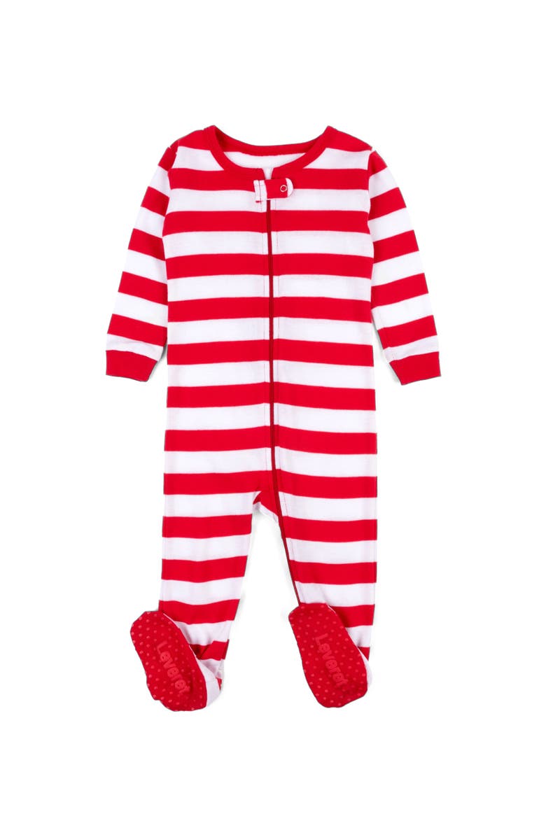 Leveret Kids Footed Striped Cotton Matching Family Holiday Pajamas, Main, color, Red & White