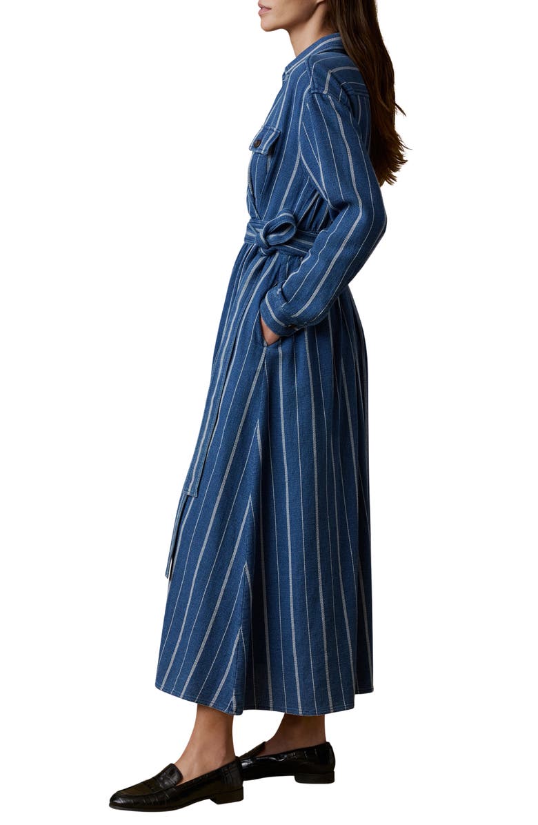 Faherty Julia Island Tide Stripe Long Sleeve Organic Cotton Wrap Shirtdress, Alternate, color, Indigo Drift Stripe