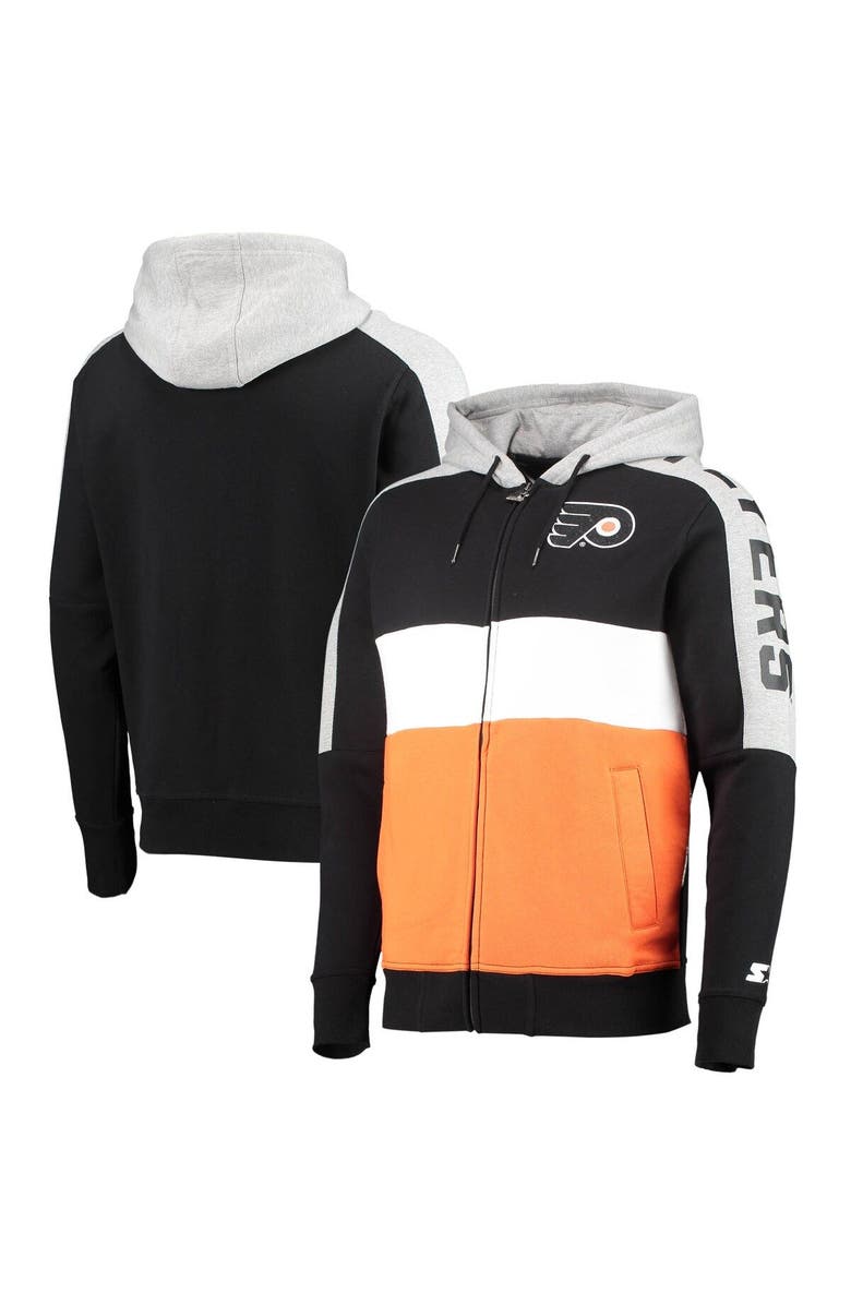 STARTER Men's Starter Black/Orange Philadelphia Flyers Playoffs Color Block Full-Zip Hoodie, Main, color, 
