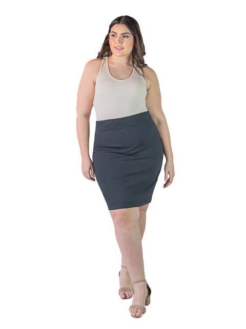 Elastic Waist Knee Length Pencil Skirt