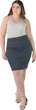24seven Comfort Apparel Solid Color Elastic Waist Stretch Skirt