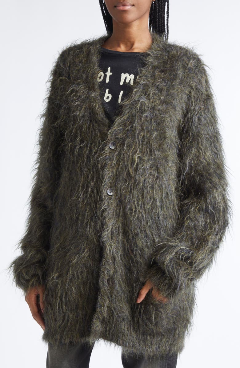 R13 Oversize Kid Mohair Blend Boyfriend Cardigan, Alternate, color, Heather Olive Green