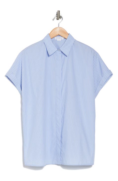 Stripe Short Sleeve Button-Up Shirt (Regular & Plus)