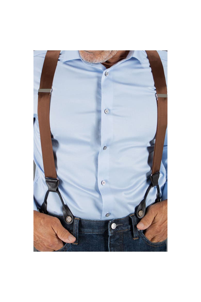 Dutton Solid Color Silk Button End Suspenders, Alternate, color, Brown