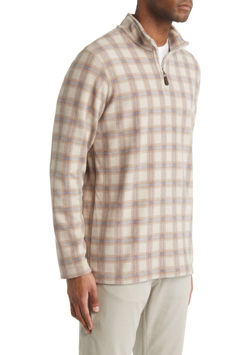 Plaid Print Fleece Quarter Zip Pullover, Alternate, color, BROWN/ BLUE PLAID