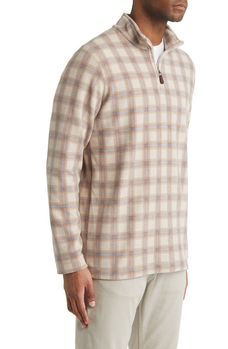 Johnston & Murphy Plaid Print Fleece Quarter Zip Pullover, Alternate, color, Brown/ Blue Plaid