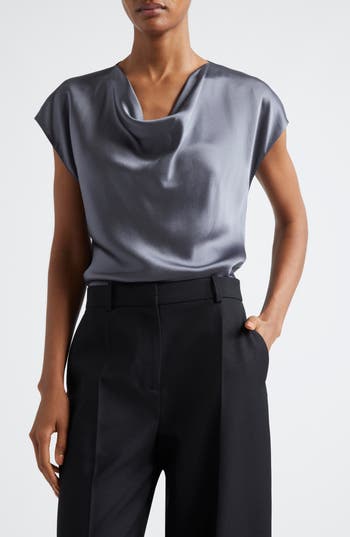 Vince Cowl Neck Silk Blouse In Iris Water