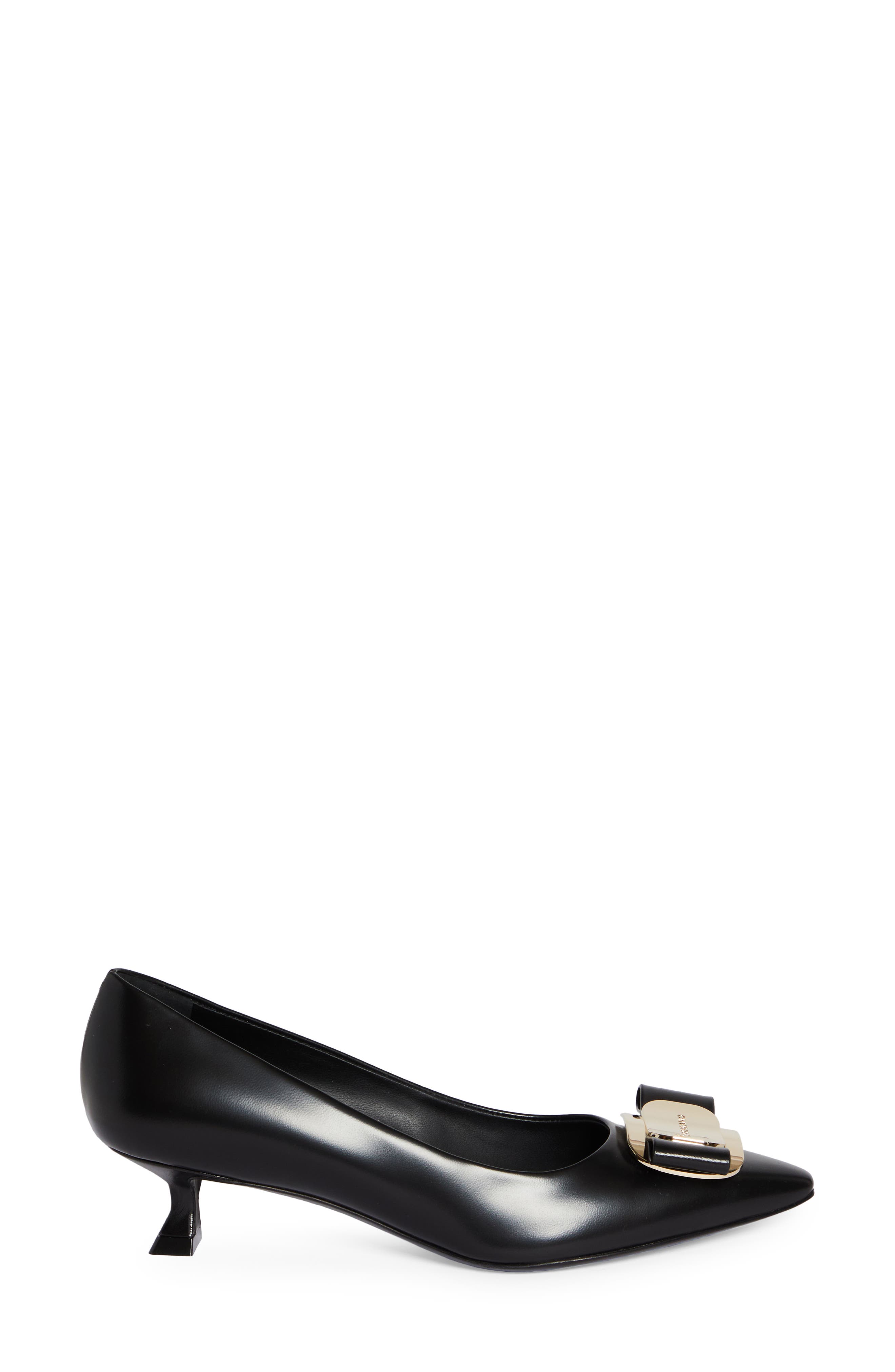 FERRAGAMO Zelma Bow Kitten Heel Pointed Toe Pump, Alternate, color, Black