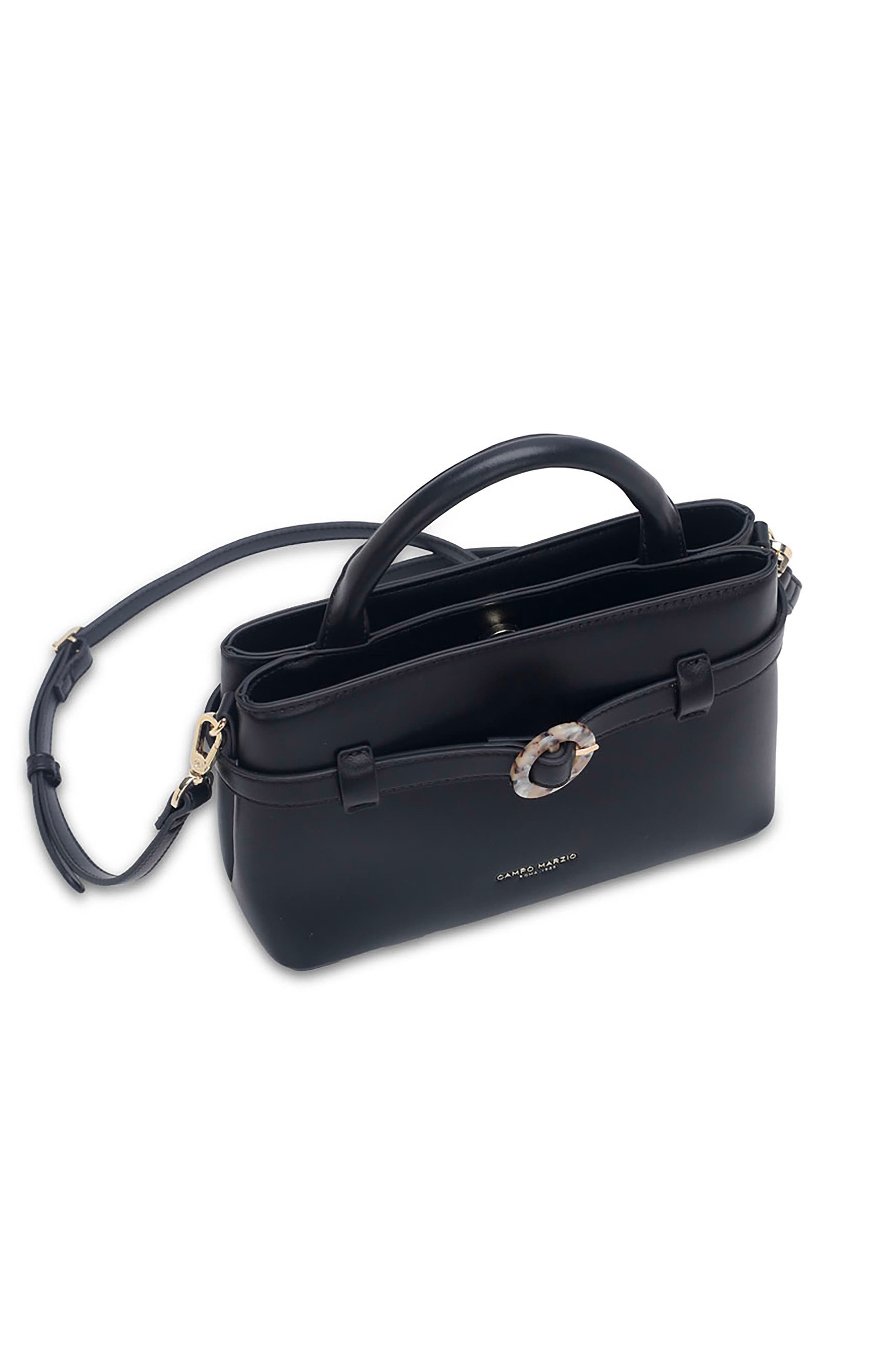 Sway Structured Satchel Handbag with Top Handle Crossbody Strap & Decorative Buckle, Alternate, color, BLACK
