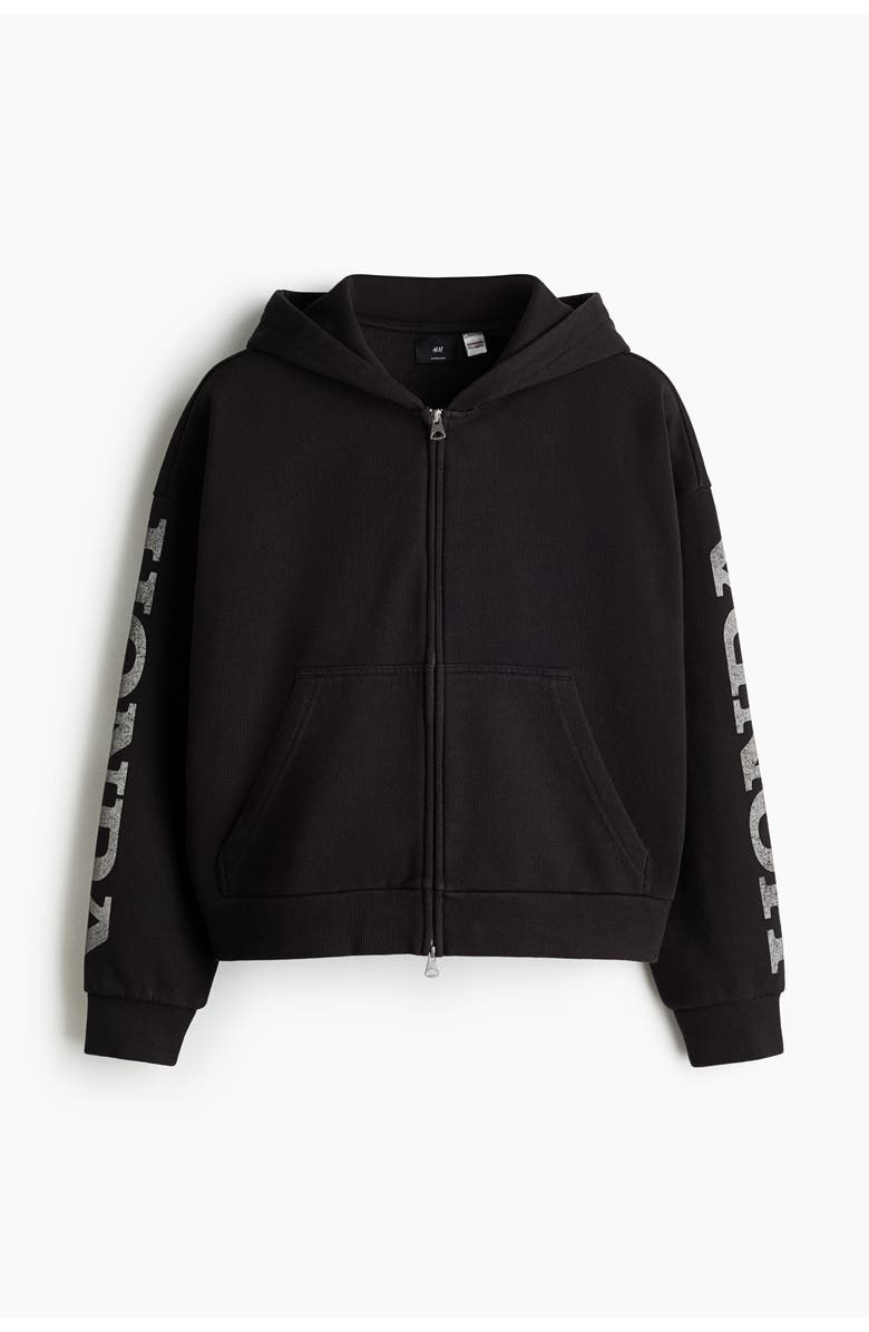H&M Oversized Fit Printed Zip-through Hoodie, Main, color, Black/Honda