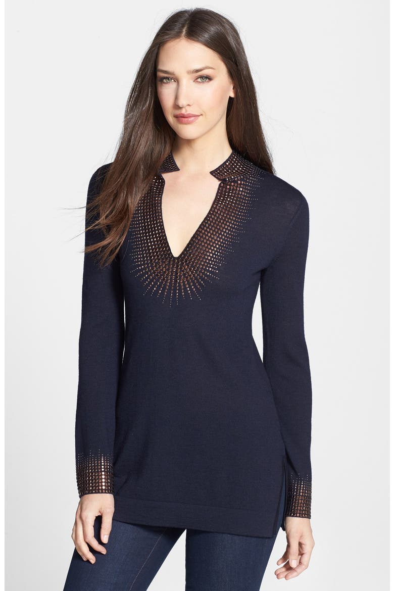 'Mercy' Studded Merino Wool Tunic, Main, color, MED NAVY