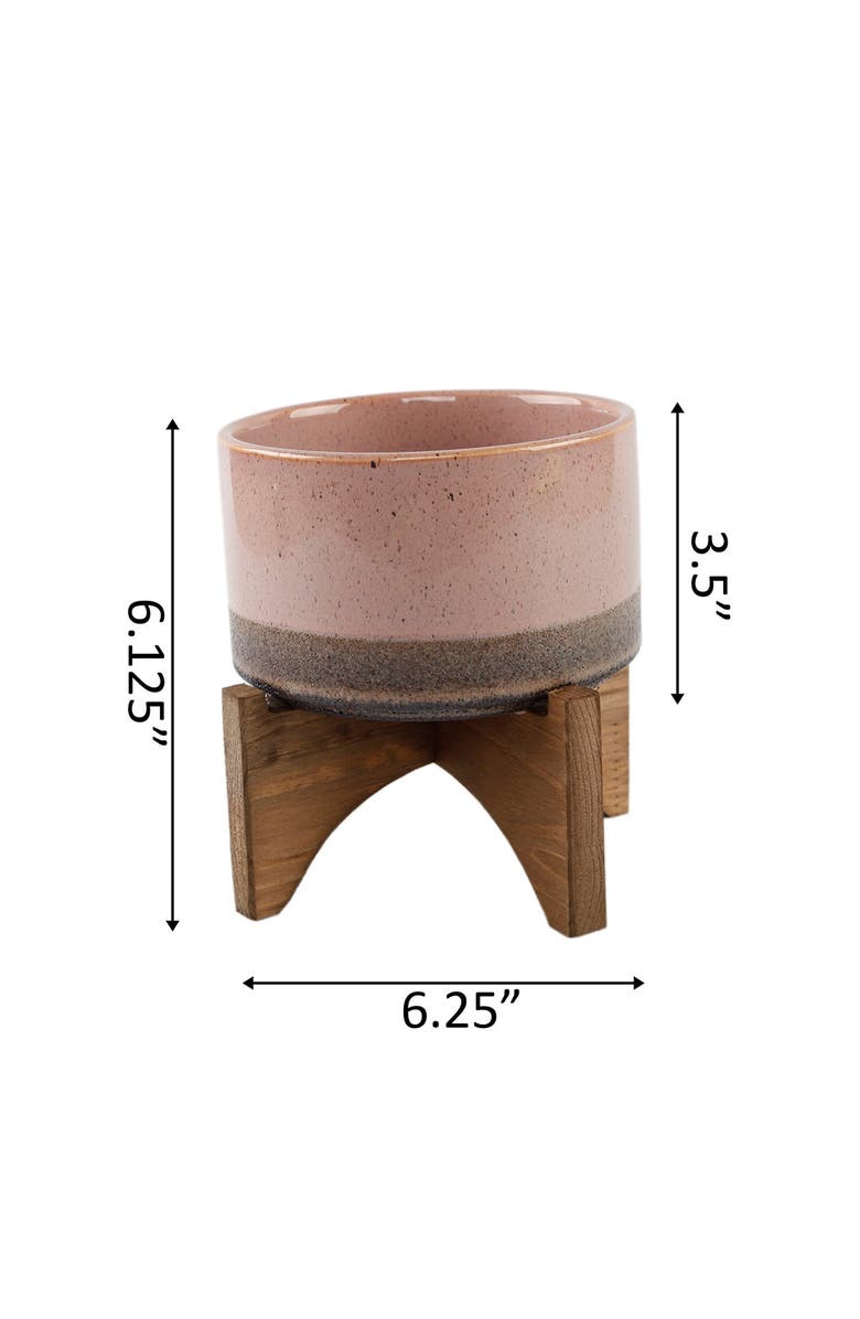 FLORA BUNDA Pink Ceramic Lava Pot on Wood Stand, Alternate, color, Pink
