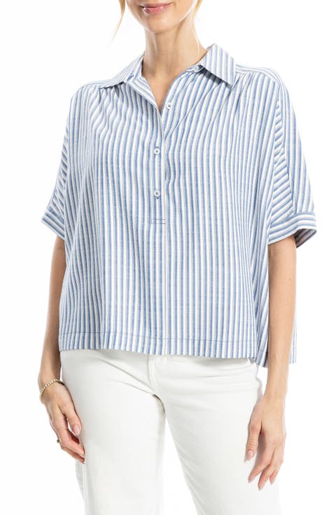 Stripe Elbow Sleeve Button-Up Shirt