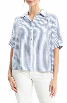 MAX STUDIO Stripe Elbow Sleeve Button-Up Shirt