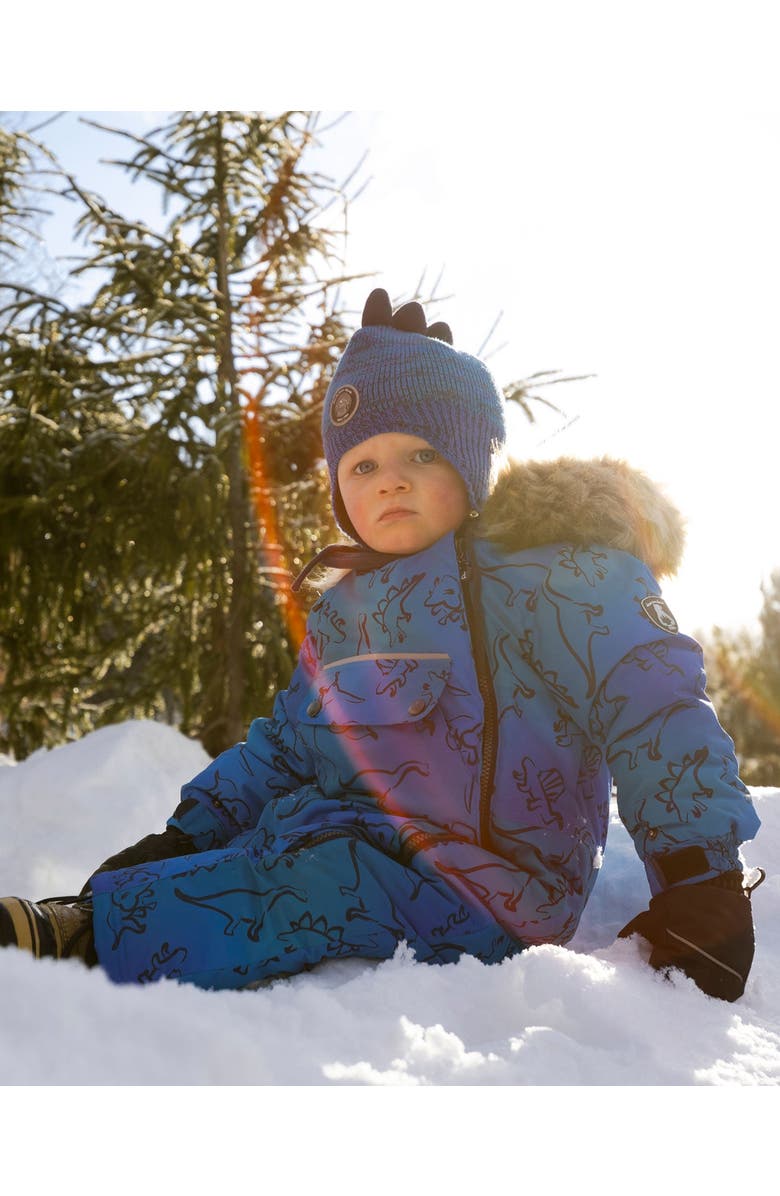 Deux par Deux One-Piece Play Snowsuit Designed for Car Seat Dinosaur, Main, color, Blue Gradient