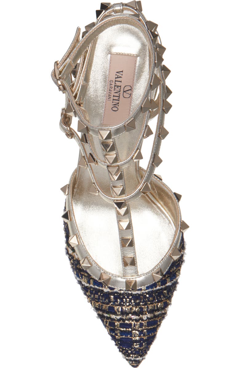 Valentino Garavani Rockstud Metallic Tweed T-Strap Pointed Toe Pump, Alternate, color,