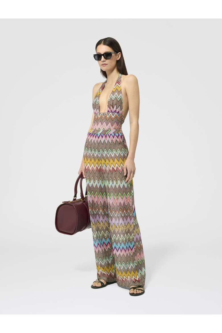 Straight Trousers In Lamé Viscose With Macro Zigzag Pattern, Alternate, color, Black & Multicoloured