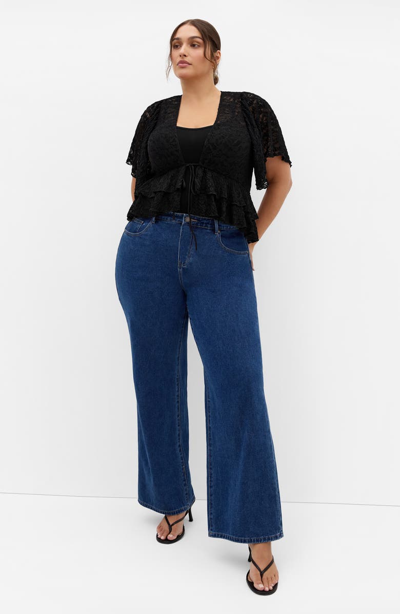 City Chic Lily Sheer Lace Crop Top, Alternate, color, Black