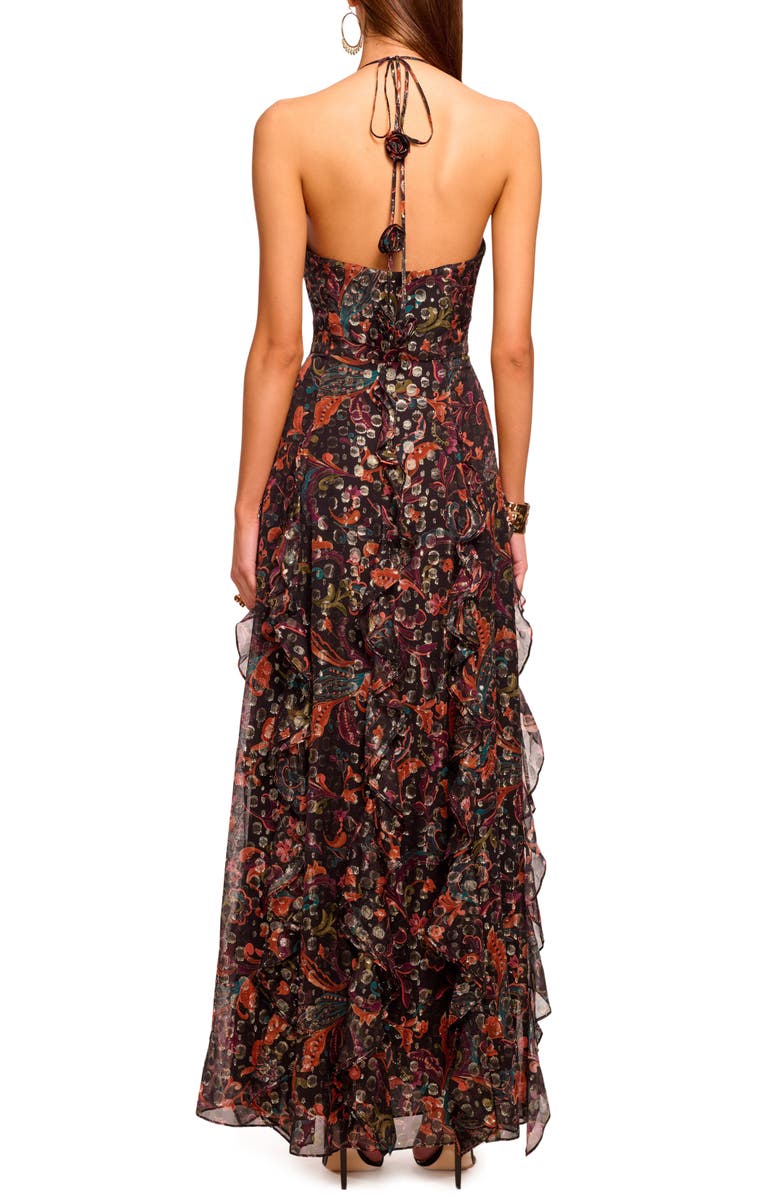 Ramy Brook Idella Metallic Print Halter Gown, Alternate, color, Black Multi Combo