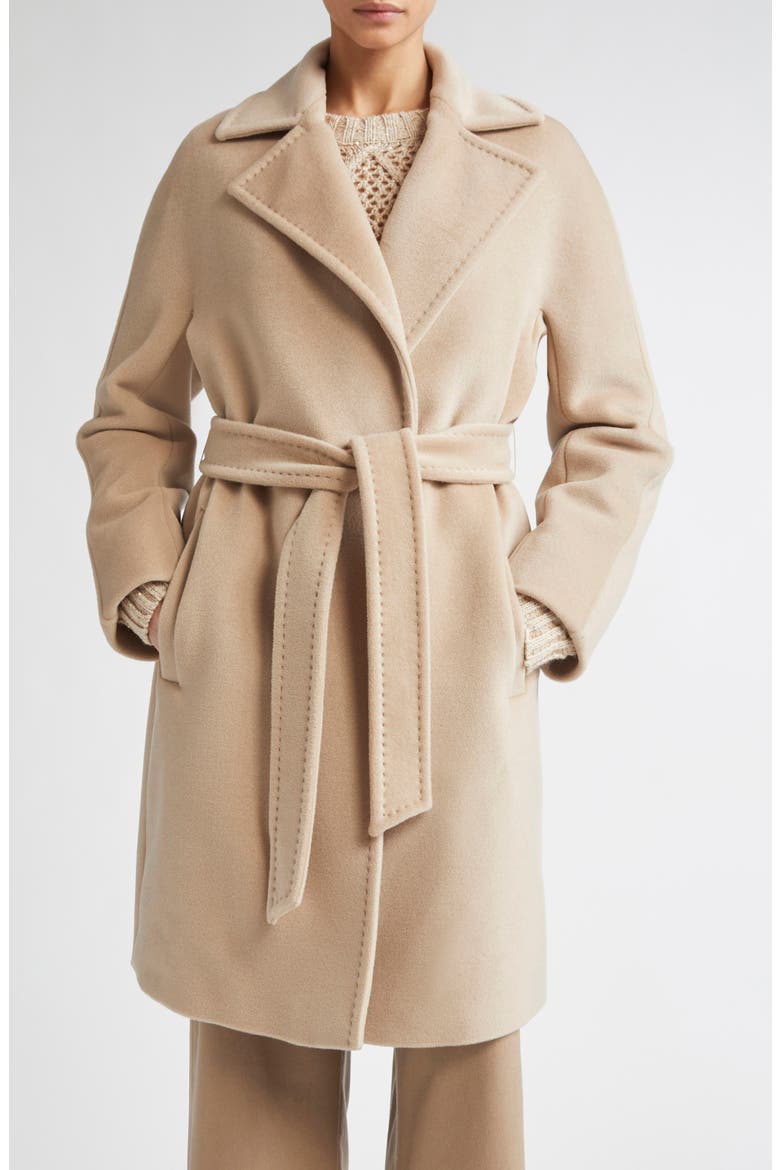 Scire Belted Virgin Wool Wrap Coat, Main, color, BEIGE