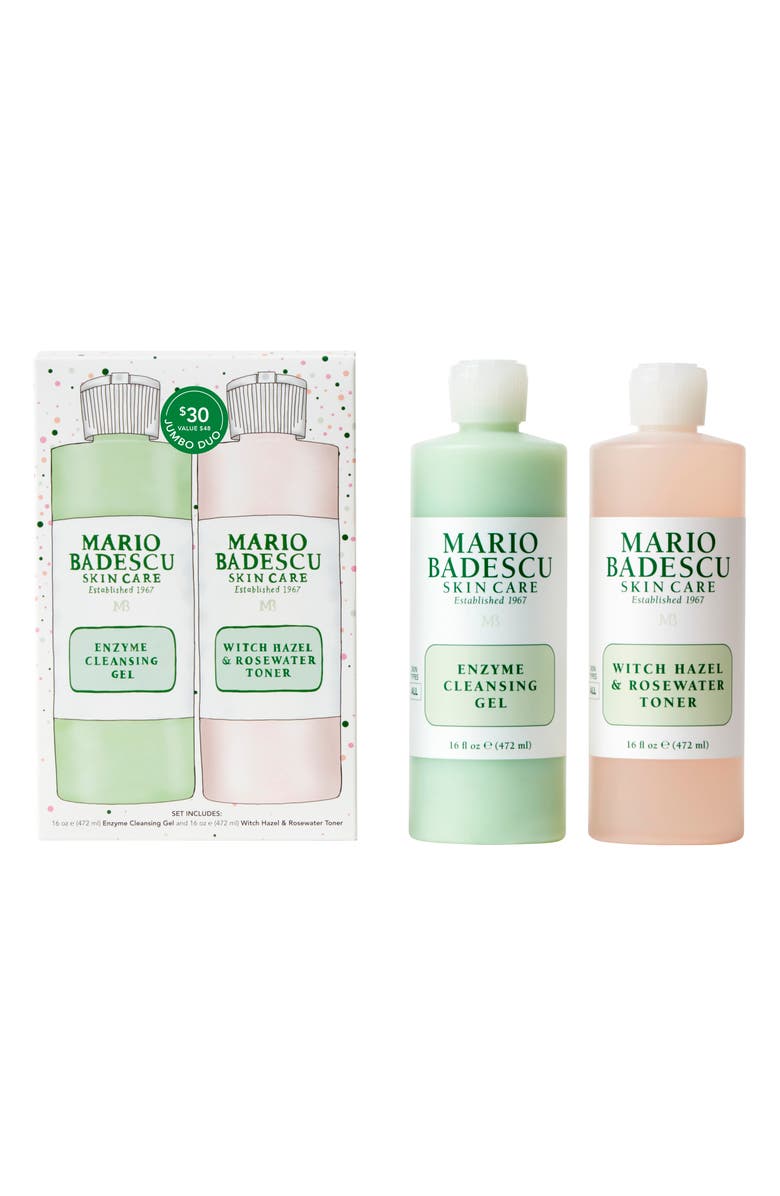 Mario Badescu Jumbo Size Enzyme Cleansing Gel & Witch Hazel & Rosewater Toner, Main, color,
