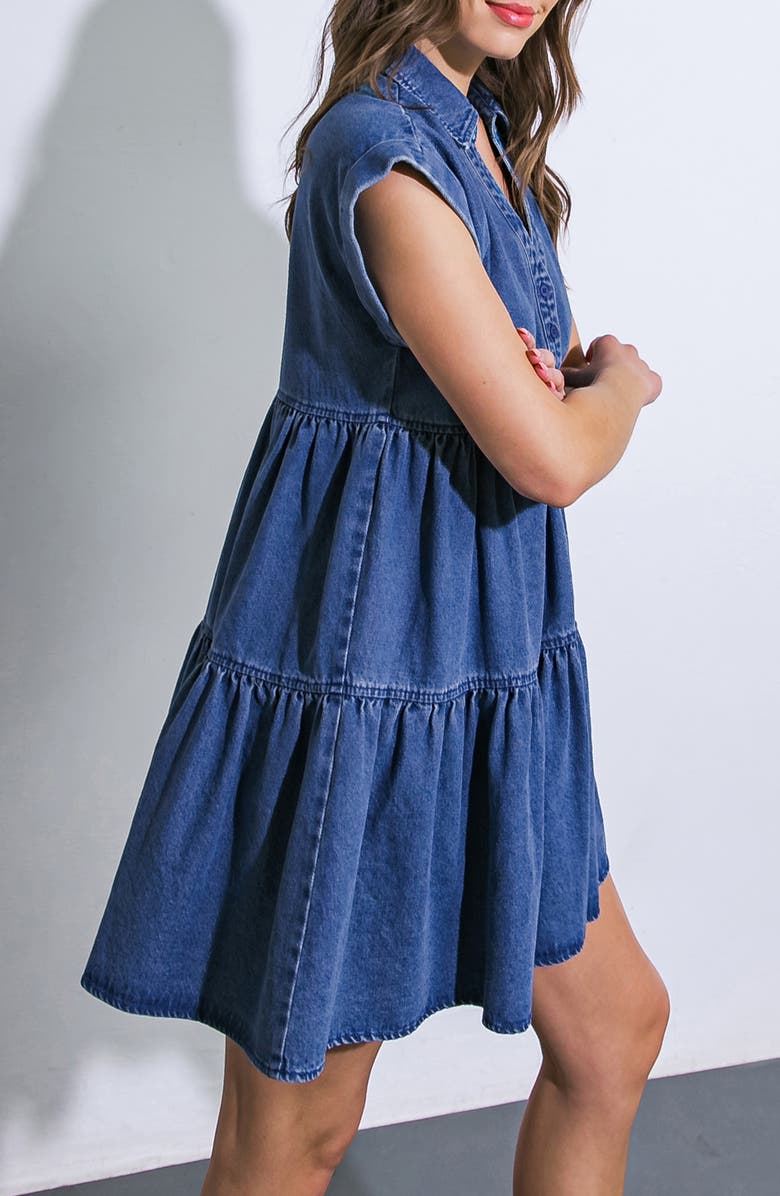 FLYING TOMATO Cap Sleeve Denim Babydoll Minidress, Alternate, color,