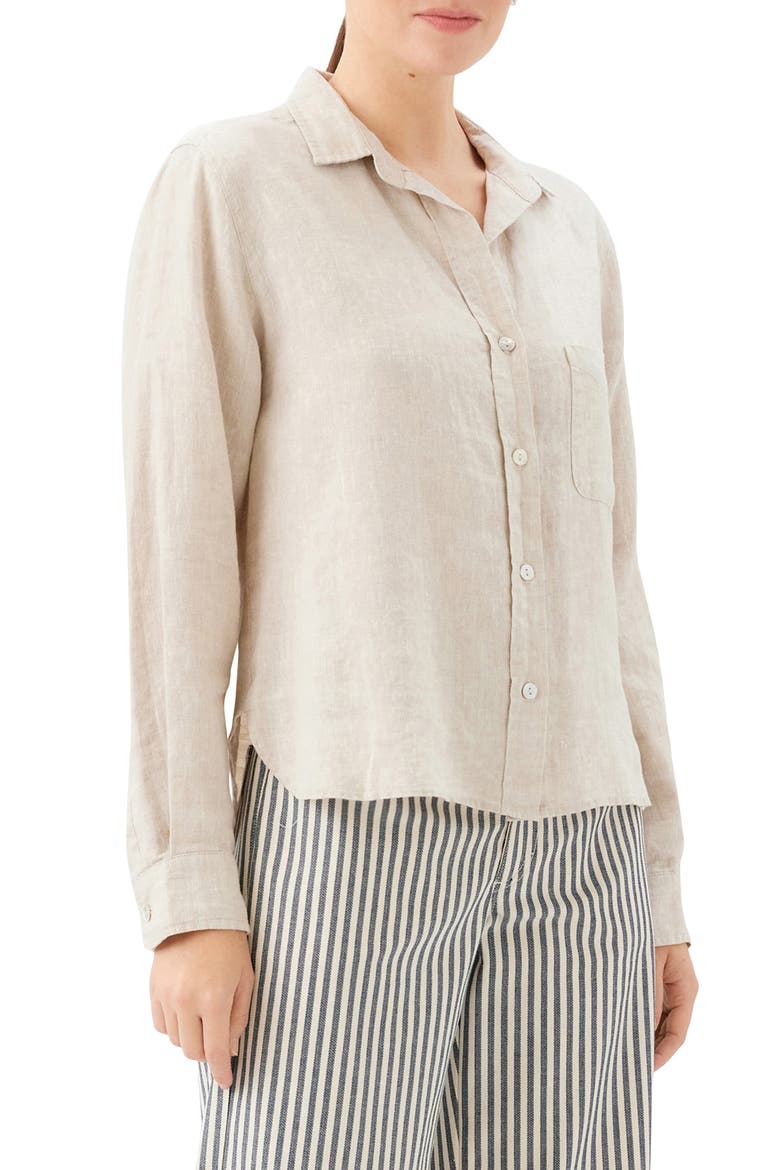Linen Button-Up Shirt, Alternate, color, OATMEAL