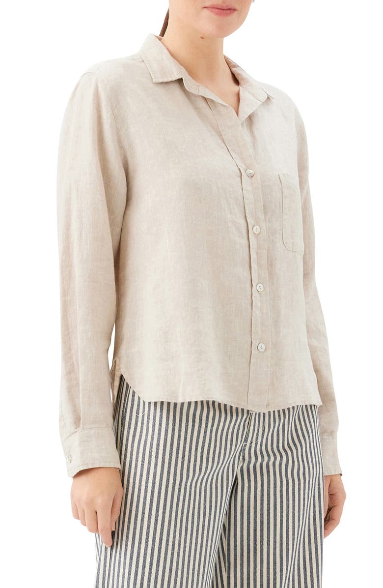 Karen Kane Linen Button-Up Shirt, Alternate, color, Oatmeal