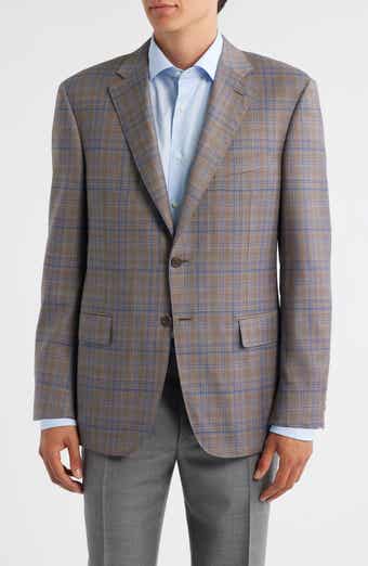 Canali Siena Regular Fit Brown & Blue Plaid Wool Sport Coat